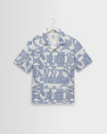Didcot - Ecru And Blue Geometric Embroidered Short-Sleeve Shirt