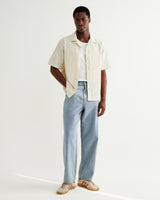 wax london men's Didcot - Ecru And Blue Seersucker Stripe Short-Sleeve Shirt