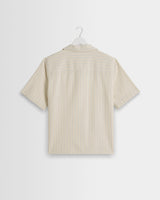 wax london men's Didcot - Ecru And Blue Seersucker Stripe Short-Sleeve Shirt