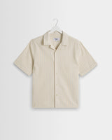 wax london men's Didcot - Ecru And Blue Seersucker Stripe Short-Sleeve Shirt