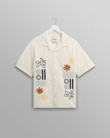 wax london Didcot - Ecru And Multicolour Abstract Appliqué Short-Sleeve Shirt