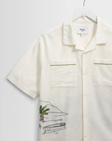 wax london men's Didcot - Ecru And Multicolour Embroidered Short-Sleeve Shirt