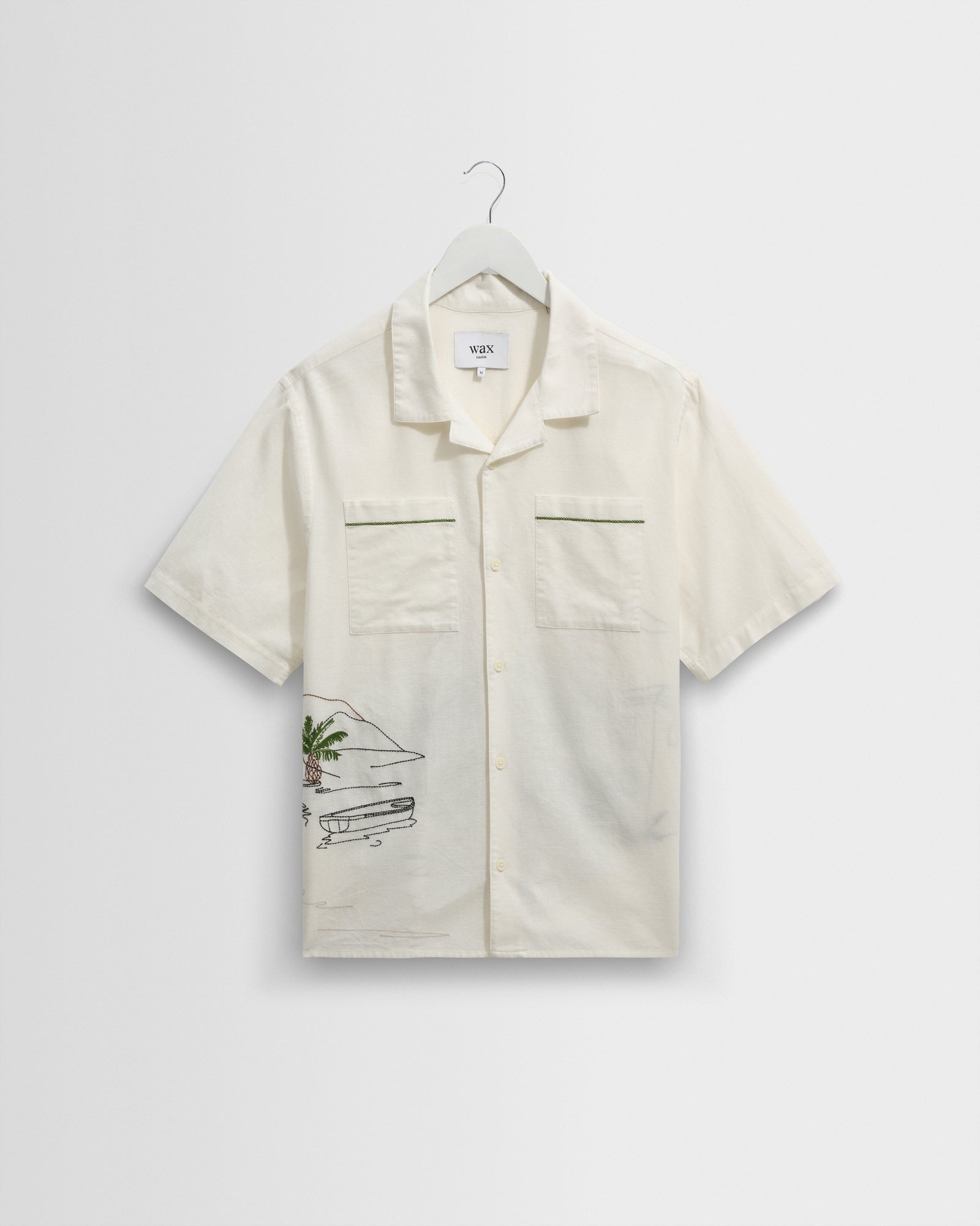 Men's Ecru And Multicolour Embroidered Short-Sleeve Shirt | Wax London