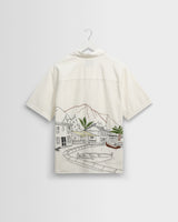 wax london men's Didcot - Ecru And Multicolour Embroidered Short-Sleeve Shirt