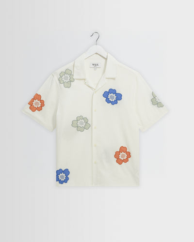 Didcot - Ecru And Multicolour Floral Applique Short-Sleeve Shirt
