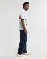 wax london men's Didcot - Ecru And Multicolour Flower Embroidered Short-Sleeve Shirt