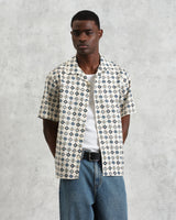 wax london Didcot - Ecru And Multicolour Geometric Tile Seersucker Short-Sleeve Shirt