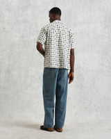 wax london Didcot - Ecru And Multicolour Geometric Tile Seersucker Short-Sleeve Shirt