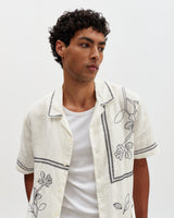 Didcot - Ecru And Navy Grid Flower Short-Sleeve Shirt