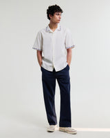 wax london men's Didcot - Ecru Cross-Stitch Border Short-Sleeve Shirt