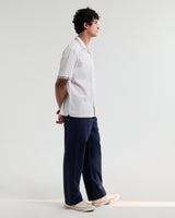 wax london men's Didcot - Ecru Cross-Stitch Border Short-Sleeve Shirt