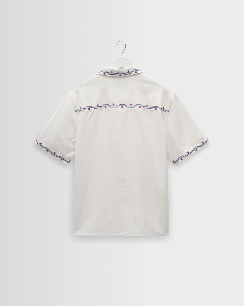 Men's Ecru Cross-Stitch Short-Sleeve Shirt | Wax London
