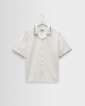 Didcot - Ecru Cross-Stitch Border Short-Sleeve Shirt