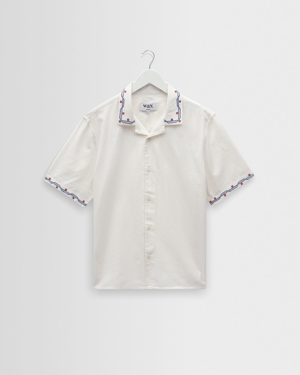 Didcot Ecru Cross Stitch Border Short Sleeve Shirt