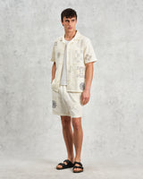 wax london Didcot - Ecru Doodle Embroidered Short-Sleeve Shirt