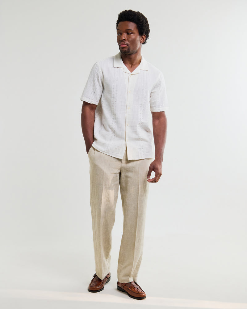 Men's Ecru Seersucker Short-Sleeve Shirt