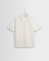 wax london men's Didcot - Ecru Double-Weave Seersucker Short-Sleeve Shirt