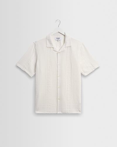 Didcot - Ecru Double-Weave Seersucker Short-Sleeve Shirt