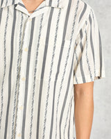 wax london Didcot - Ecru Fleck Stripe Short-Sleeve Shirt