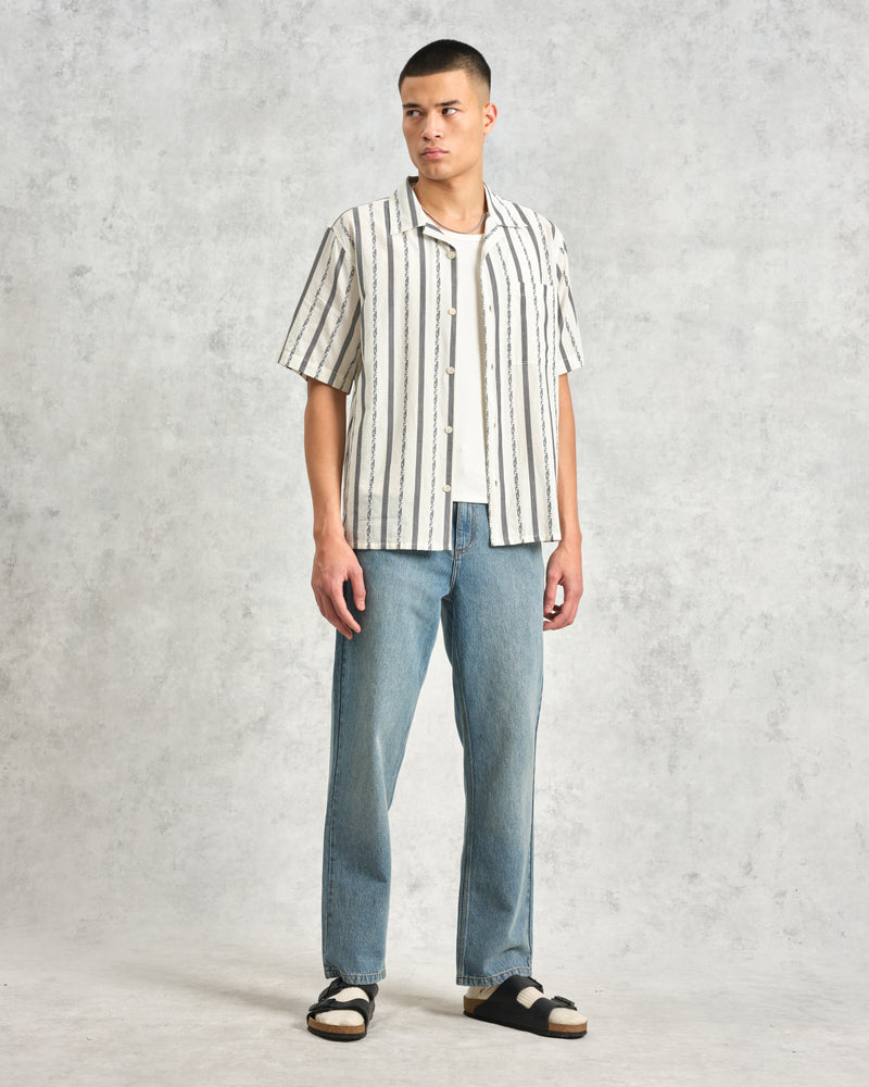 wax london Didcot - Ecru Fleck Stripe Short-Sleeve Shirt