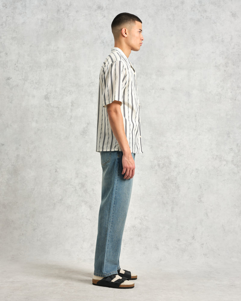 wax london Didcot - Ecru Fleck Stripe Short-Sleeve Shirt