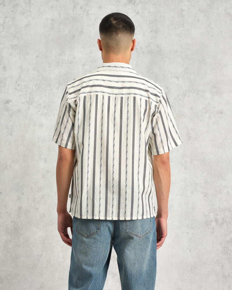 wax london Didcot - Ecru Fleck Stripe Short-Sleeve Shirt