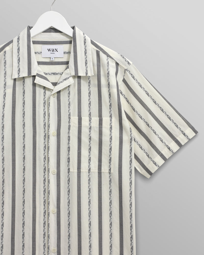 wax london Didcot - Ecru Fleck Stripe Short-Sleeve Shirt