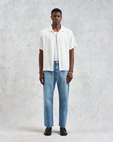 wax london men's Didcot - Ecru Open Weave Cotton Short-Sleeve Shirt