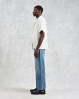 wax london men's Didcot - Ecru Open Weave Cotton Short-Sleeve Shirt