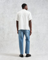 wax london men's Didcot - Ecru Open Weave Cotton Short-Sleeve Shirt