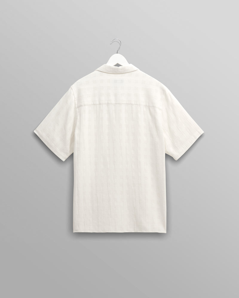 wax london Didcot - Ecru Open Weave Short-Sleeve Cotton Shirt