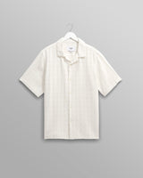 wax london Didcot - Ecru Open Weave Short-Sleeve Cotton Shirt