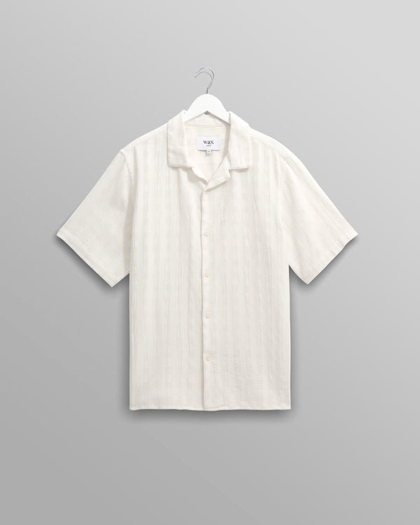 wax london Didcot - Ecru Open Weave Short-Sleeve Cotton Shirt