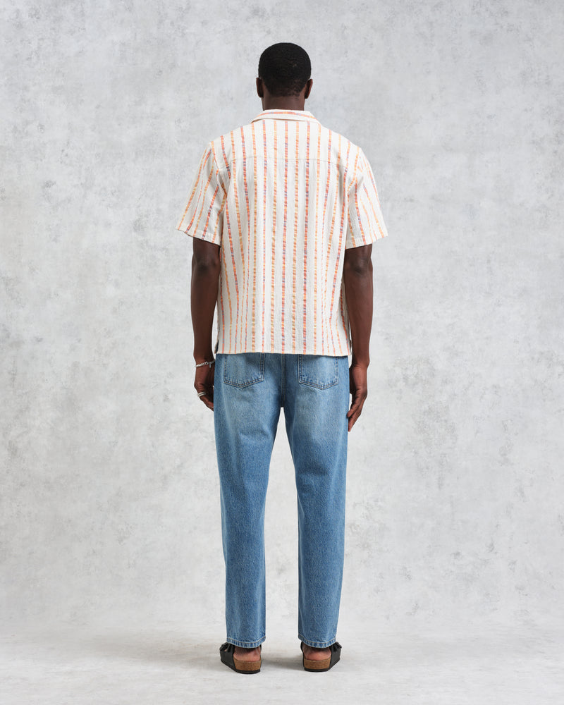 wax london Didcot - Ecru Stripe Short-Sleeve Shirt