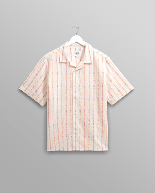 wax london men's Didcot - Ecru Stripe Short-Sleeve Shirt