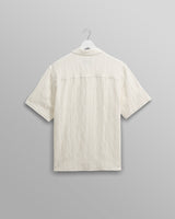 wax london Didcot - Ecru Waffle Seersucker Cotton Short-Sleeve Shirt