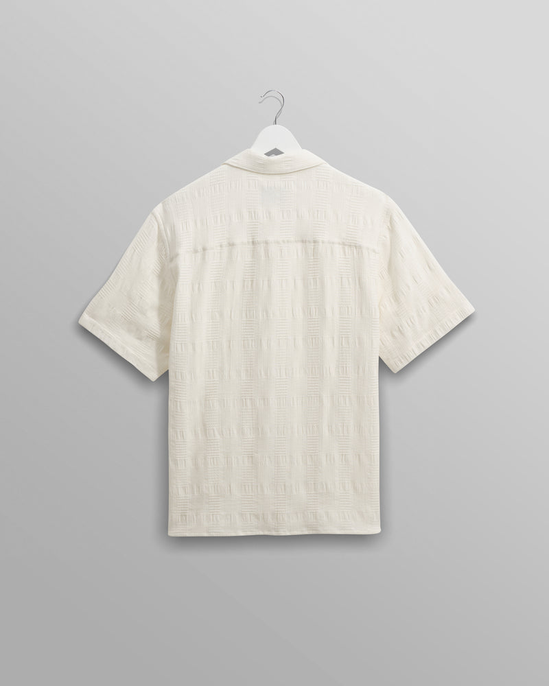 wax london Didcot - Ecru Waffle Seersucker Cotton Short-Sleeve Shirt