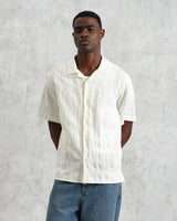 wax london Didcot - Ecru Waffle Seersucker Cotton Short-Sleeve Shirt