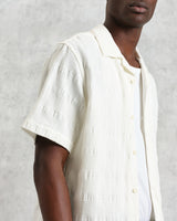 wax london Didcot - Ecru Waffle Seersucker Cotton Short-Sleeve Shirt