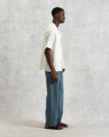 wax london Didcot - Ecru Waffle Seersucker Cotton Short-Sleeve Shirt