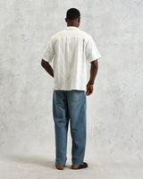 wax london Didcot - Ecru Waffle Seersucker Cotton Short-Sleeve Shirt