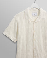 wax london Didcot - Ecru Waffle Seersucker Cotton Short-Sleeve Shirt