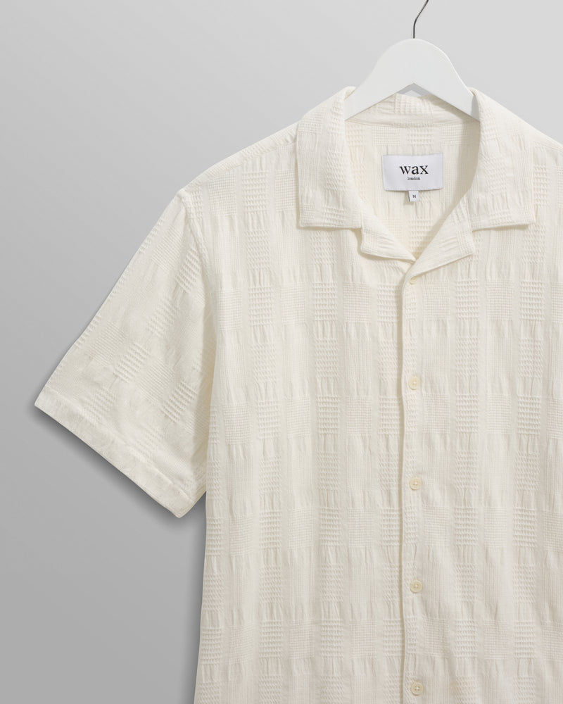 wax london Didcot - Ecru Waffle Seersucker Cotton Short-Sleeve Shirt