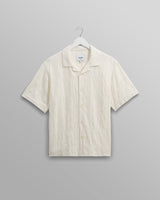 wax london Didcot - Ecru Waffle Seersucker Cotton Short-Sleeve Shirt
