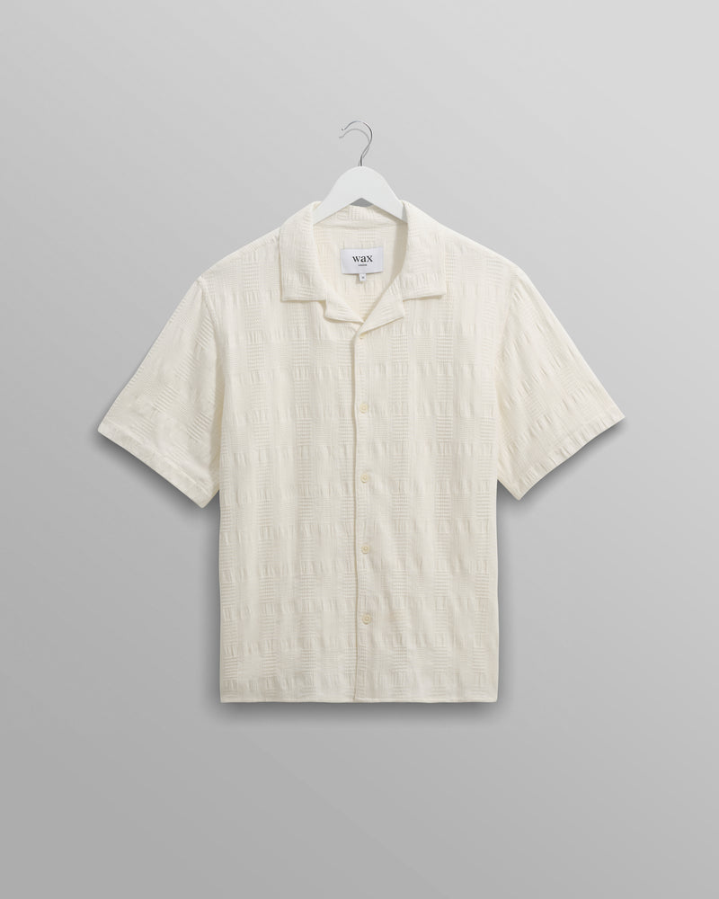 wax london Didcot - Ecru Waffle Seersucker Cotton Short-Sleeve Shirt