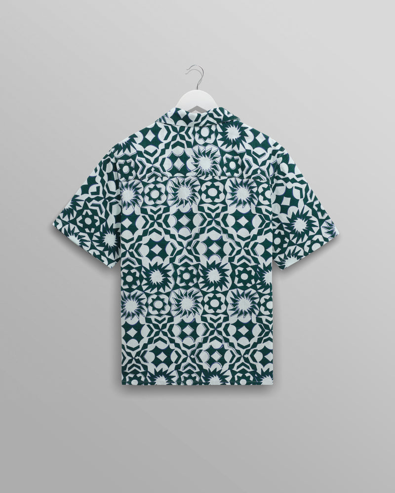 wax london Didcot - Green And White Geometric Cotton Short-Sleeve Shirt
