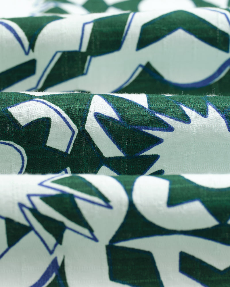 wax london Didcot - Green And White Geometric Cotton Short-Sleeve Shirt