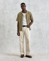 wax london men's Didcot - Khaki Open Weave Cotton Short-Sleeve Shirt