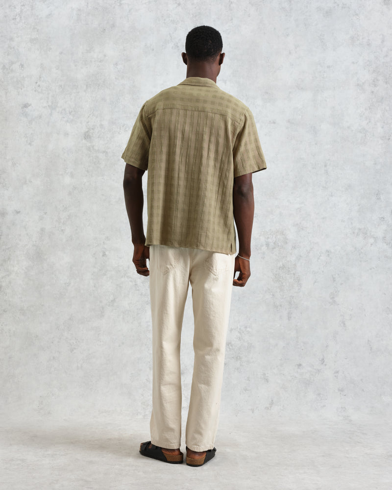 wax london men's Didcot - Khaki Open Weave Cotton Short-Sleeve Shirt