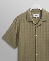 wax london men's Didcot - Khaki Open Weave Cotton Short-Sleeve Shirt